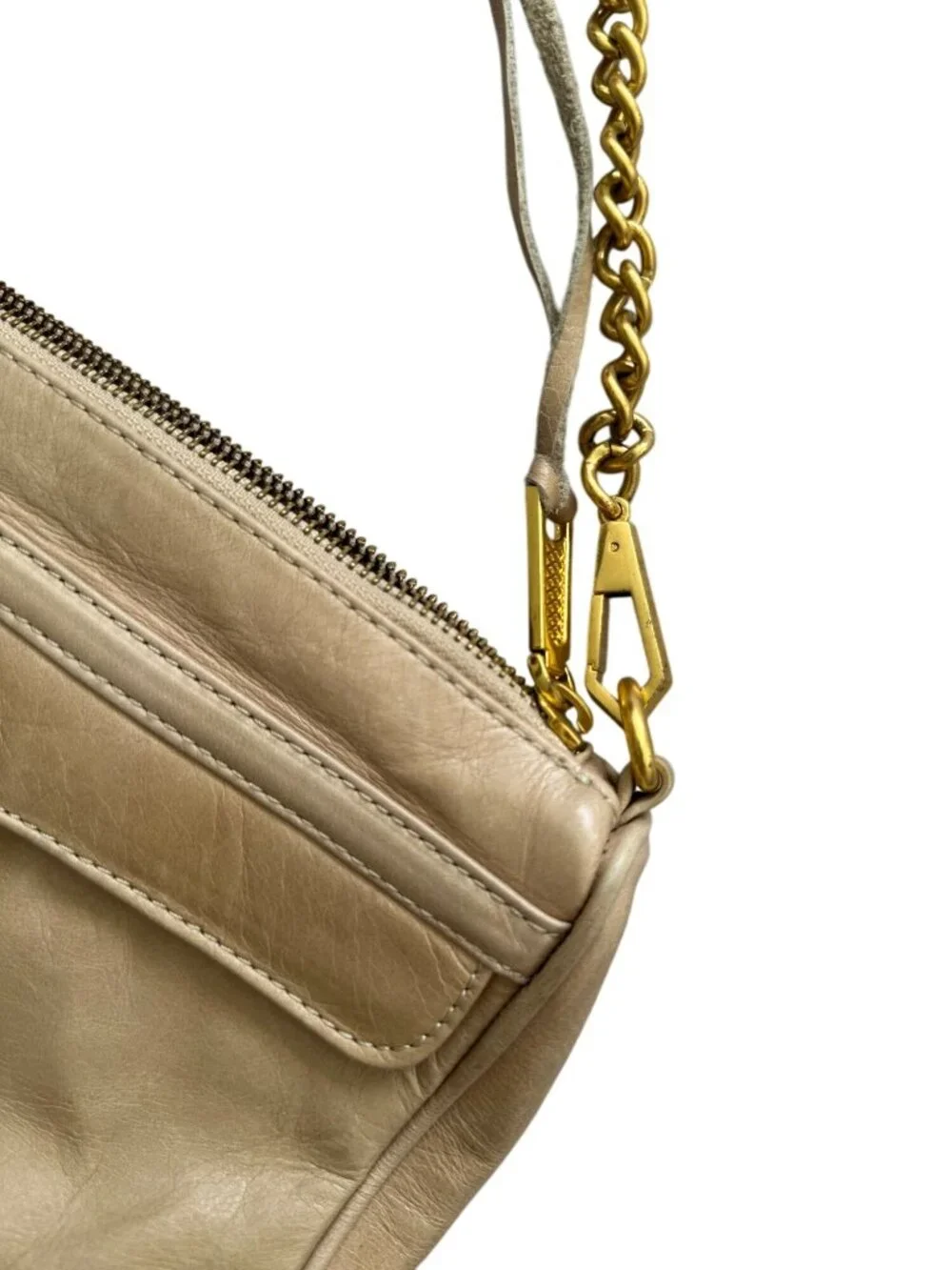 REBECCA MINKOFF Tan Gold Leather MAC Crossbody Bag